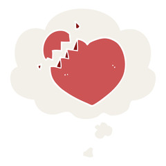 cartoon broken heart and thought bubble in retro style
