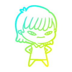 cold gradient line drawing cartoon woman