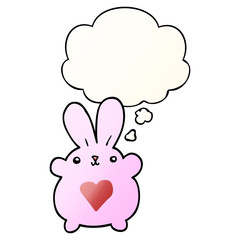 cute cartoon rabbit with love heart and thought bubble in smooth gradient style