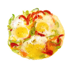 scrambled eggs like a face with eyes, isolate