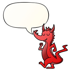 cartoon cute dragon and speech bubble in smooth gradient style