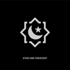 white star and crescent moon vector icon on black background. modern flat star and crescent moon from religion concept vector sign symbol can be use for web, mobile and logo.