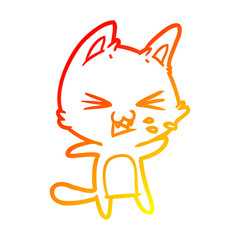warm gradient line drawing cartoon cat hissing