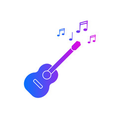Acoustic guitar with musical notes vector icon