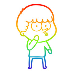 Fototapeta na wymiar rainbow gradient line drawing cartoon curious boy