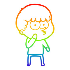 rainbow gradient line drawing cartoon curious boy