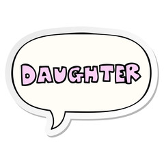 cartoon word daughter and speech bubble sticker