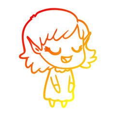 warm gradient line drawing happy cartoon elf girl