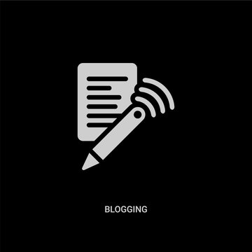 white blogging vector icon on black background. modern flat blogging from search engine optimization concept vector sign symbol can be use for web, mobile and logo.