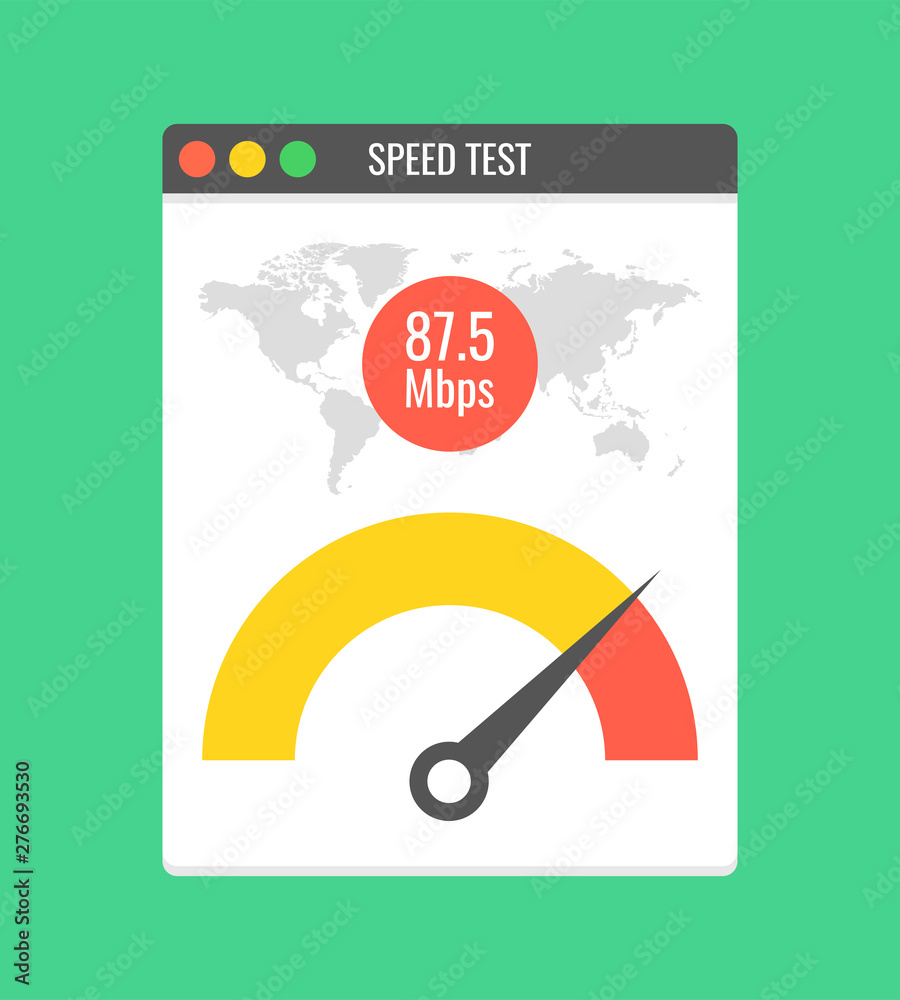Poster website speed loading time. web browser with speedometer test showing fast good page loading speed t