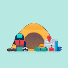 Hiking concept. Equipment for Camping.