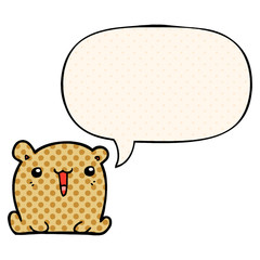 cute cartoon bear and speech bubble in comic book style