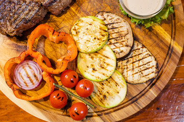 grilled beef steak with sauce