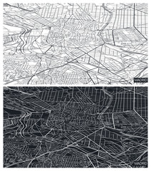 Aerial top view city map Madrid, black and white detailed plan, urban grid in perspective, vector illustration