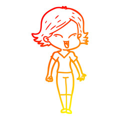 warm gradient line drawing happy cartoon girl