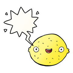 cartoon lemon and speech bubble in smooth gradient style