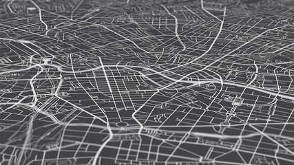Aerial view city map Berlin, monochrome detailed plan, urban grid in perspective