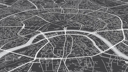 Aerial view city map Moscow, monochrome detailed plan, urban grid in perspective