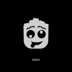 white crazy vector icon on black background. modern flat crazy from smiles concept vector sign symbol can be use for web, mobile and logo.