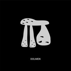 white dolmen vector icon on black background. modern flat dolmen from stone age concept vector sign symbol can be use for web, mobile and logo.