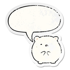 cute cartoon polar bear and speech bubble distressed sticker