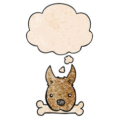 cartoon dog with bone and thought bubble in grunge texture pattern style
