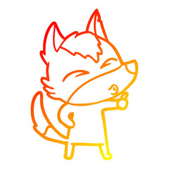 warm gradient line drawing cartoon wolf pouting