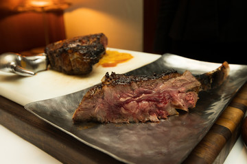 raw slice  and juicy blood red Steak grill Dinner