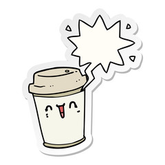 cartoon take out coffee and speech bubble sticker