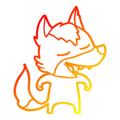 warm gradient line drawing cartoon wolf laughing