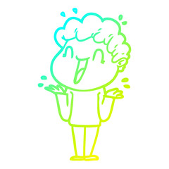 cold gradient line drawing cartoon happy man