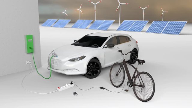 electric car, electric bicycle, mobile phone, solar panels, wind turbines.