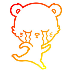 warm gradient line drawing crying cartoon bear