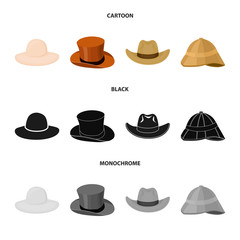Vector illustration of hat and cap icon. Set of hat and model stock symbol for web.