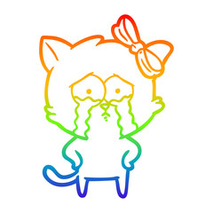 rainbow gradient line drawing cartoon cat