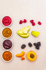 Healthy organic homemade assortment of fruit puree