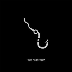 white fish and hook vector icon on black background. modern flat fish and hook from summer concept vector sign symbol can be use for web, mobile and logo.