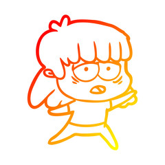 warm gradient line drawing cartoon tired woman