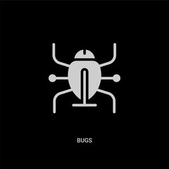white bugs vector icon on black background. modern flat bugs from technology concept vector sign symbol can be use for web, mobile and logo.