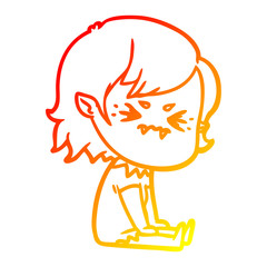 warm gradient line drawing annoyed cartoon vampire girl