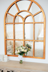 beautiful wedding bouquet of flowers on a light background