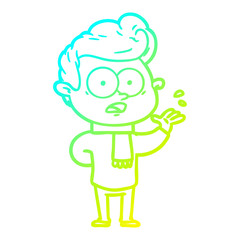 cold gradient line drawing cartoon staring man