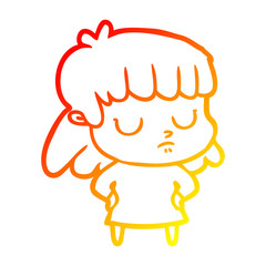 warm gradient line drawing cartoon indifferent woman