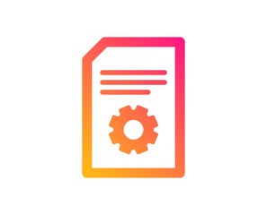 Document Management icon. Information File with Cogwheel sign. Paper page concept symbol. Classic flat style. Gradient file Settings icon. Vector