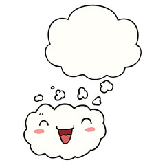 happy cartoon cloud and thought bubble