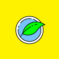 Eco leaf line icon. Green nature symbol. Environment ecology graphic isolated on yellow background. Vector illustration.