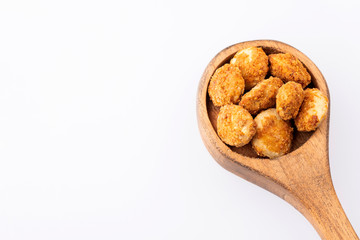 Dried seeds of sacha fruit - Inchi peanuts - Plukenetia volubilis. White background