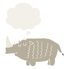 cartoon rhinoceros and thought bubble in retro style