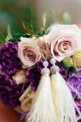 beautiful wedding bouquet of flowers on a light background