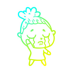 cold gradient line drawing cartoon crying woman